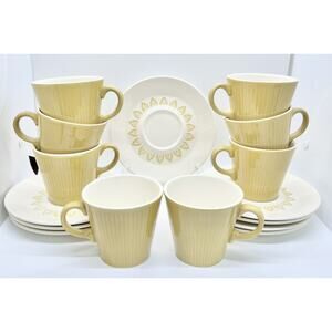 Homer Laughlin Sheffield Serenade Teacups Saucers Yellow Gold Service for 8 MCM